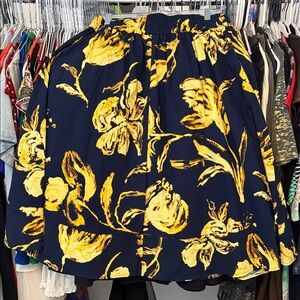 Floral Skirt with Yellow and Navy Design with pockets